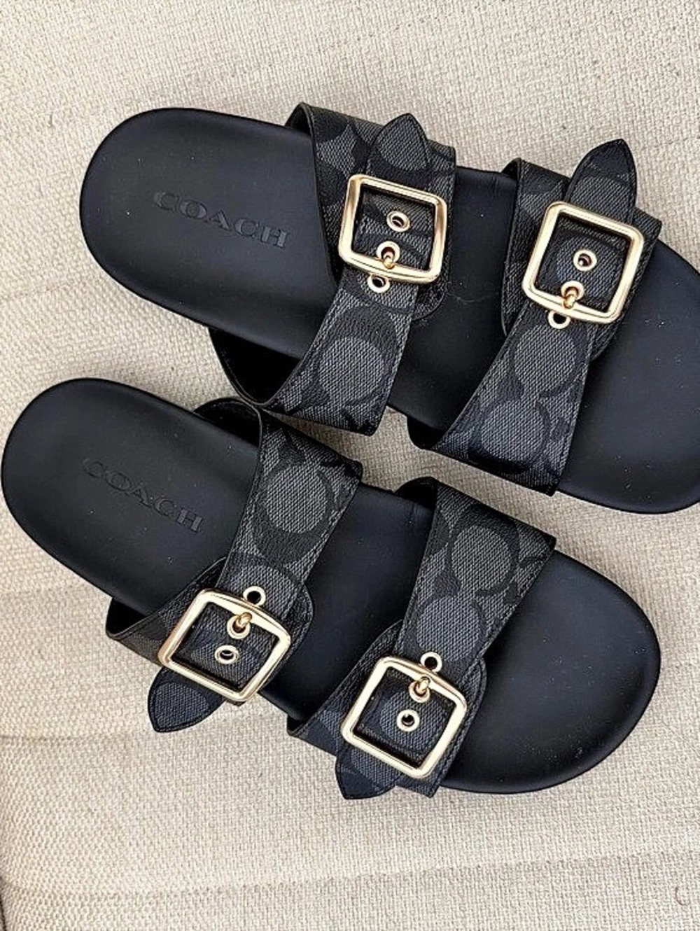 Coach Signature Canvas Black Buckle Sandals